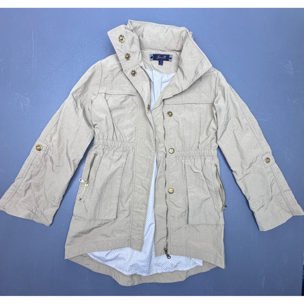 Seven7 Womens Size Small Taupe Utility Anorak Jacket Zip Snap Front Coat Pockets